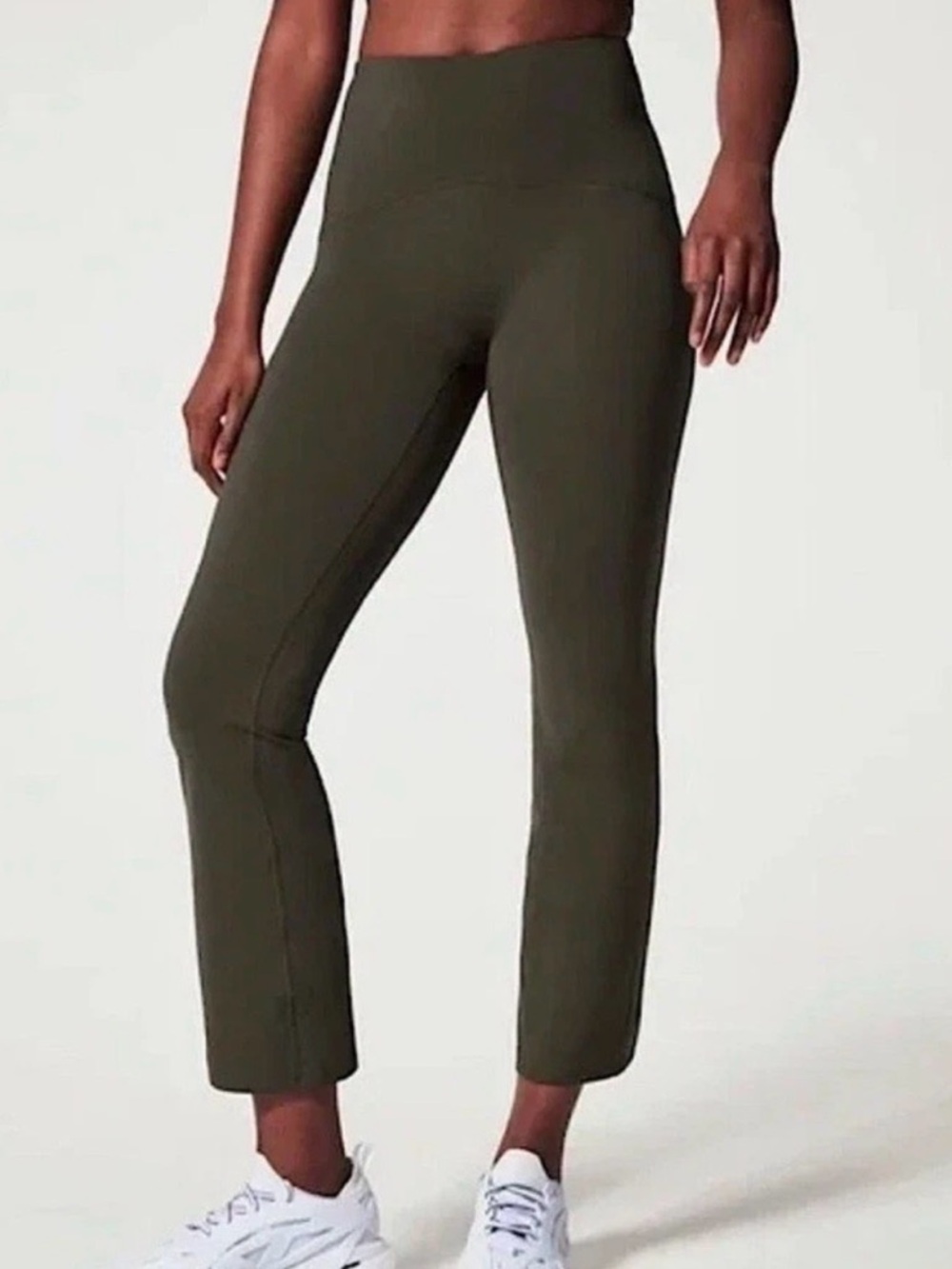 SPANX Booty Boost Flare Leggings Green Petite L High Rise Cropped Yoga Pants